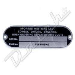 PLAQUE CHASSIS (MORRIS) MINI/MINOR "SEE ENGINE"