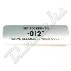 HEALEY VALVE CLEARANCE STICKER