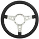 VOLANT 14" (3 BRANCHES) CUIR (TROUS RONDS) PLAT (ALU POLI) "M-L"