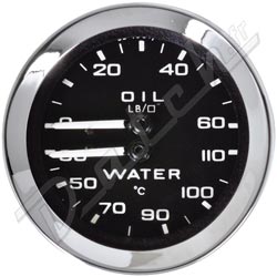 JAUGE DE PRESS HUILE/TEMP EAU SMITHS 0-60lb/30-110°c (NOIR)
