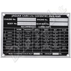 PLAQUE CHASSIS (JAGUAR) XK150 1957-1960