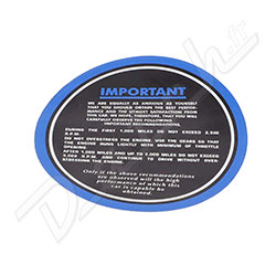 AUTOCOLLANT "IMPORTANT" RODAGE MOTEUR (NOIR ET BLEU)