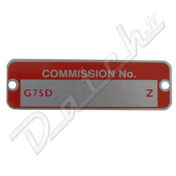 PLAQUE CHASSIS (NUMERO DE COMMISSION) MGBV8 (G75D-Z)