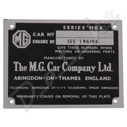 PLAQUE CHASSIS (MG) MGA
