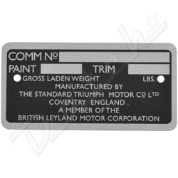 PLAQUE CHASSIS (NUMERO DE COMMISSION) SPITFIRE MK3/MK4