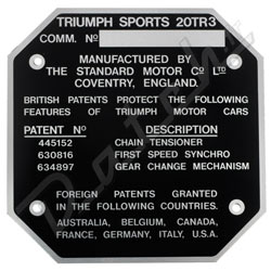 PLAQUE CHASSIS (TRIUMPH) TR3 1955-1957