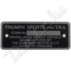 PLAQUE CHASSIS (TRIUMPH) TR4 1961-1965
