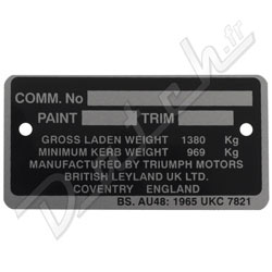 PLAQUE CHASSIS (TRIUMPH) TR6 1968-1976