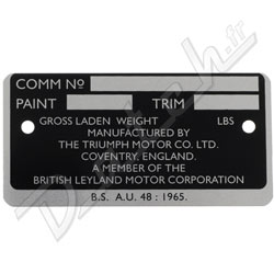 PLAQUE CHASSIS (TRIUMPH) SPITFIRE mk4
