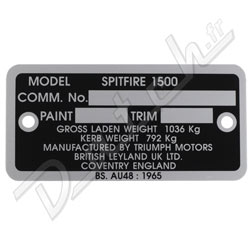 PLAQUE CHASSIS (TRIUMPH) SPITFIRE 1500 1974-1980