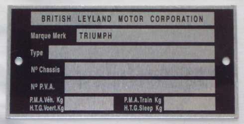 PLAQUE CHASSIS (TRIUMPH) TR6 (ALLEMAGNE)