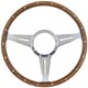 VOLANT 14" (3 BRANCHES) BOIS CLOUS (TROUS OBLONGS) PLAT (ALU POLI) "M-L"