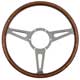 VOLANT 14" (3 BRANCHES) BOIS CLOUS (TROUS OBLONGS) TULIPE (ALU POLI) "MO"